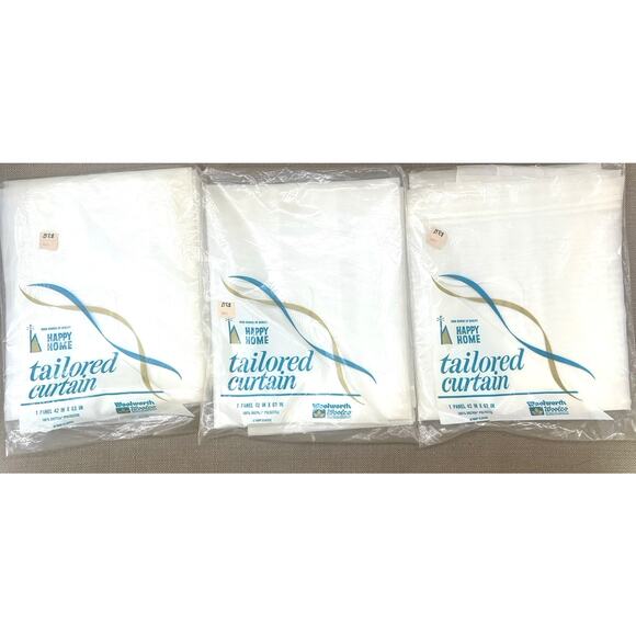 Vintage 3 Lot Woolworths Happy Home Tailored Curtain Panels 42" x 63" White NOS - Picture 2 of 9